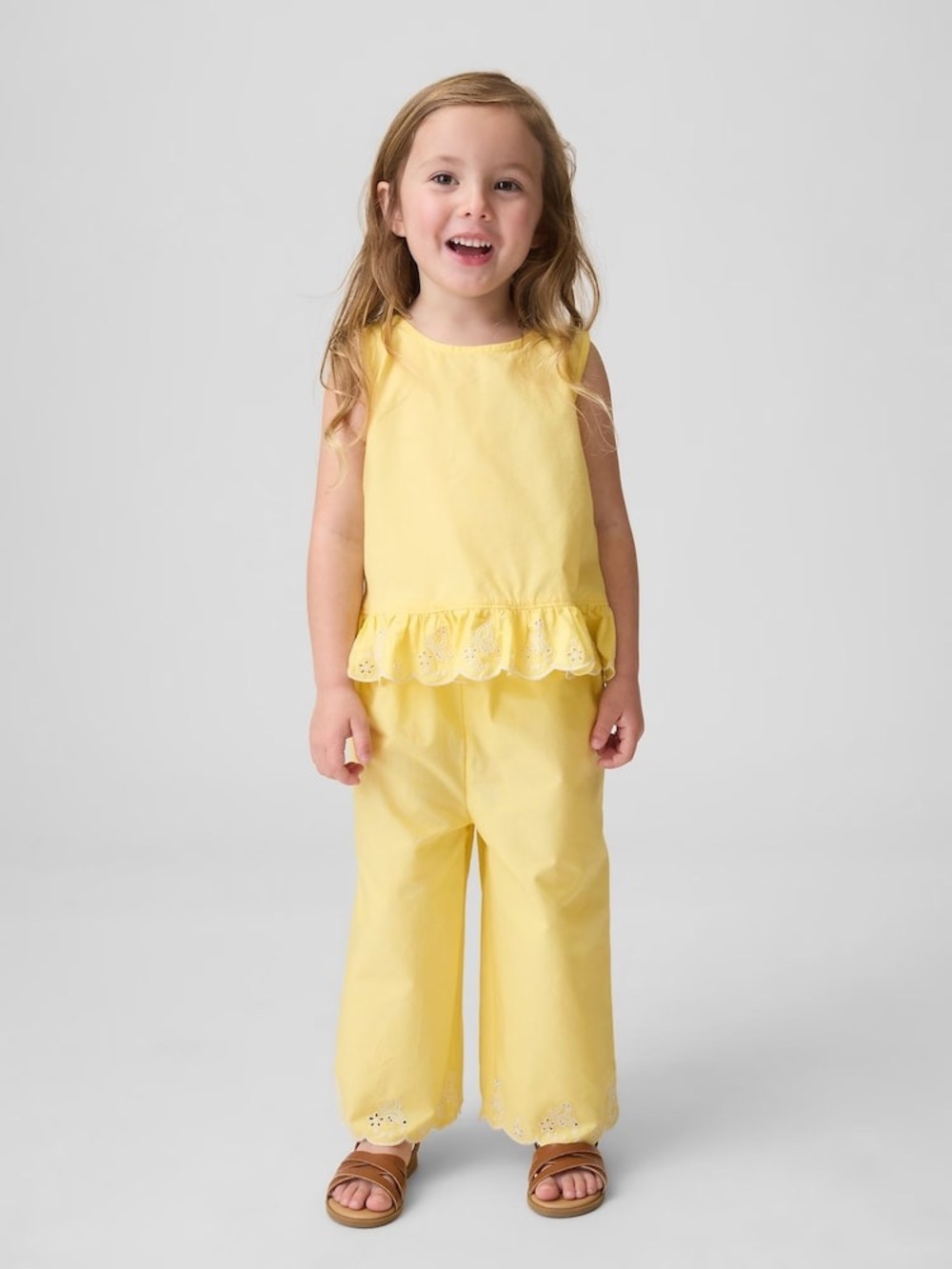 Baby Gap Yellow Eyelet Ruffle Outfit Set 18-24M 100% Cotton - Picture 3 of 10